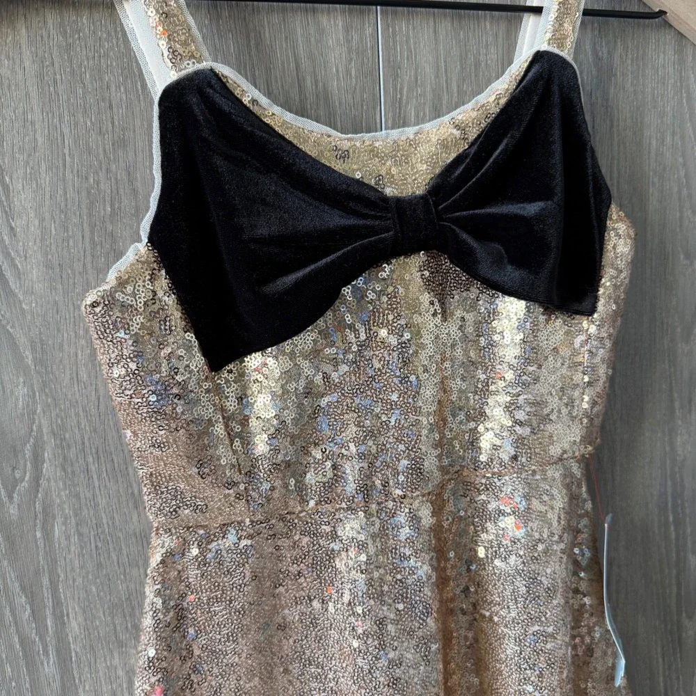 Cat & Jack Sequin Dress‎ Girls Size Med 8 Gold Velvet Bow Holiday Party Glam NWT